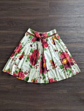 Bandolino Midi Skirt Cotton Beaded Floral 4 Summer Preppy Romantic Boho Coquette